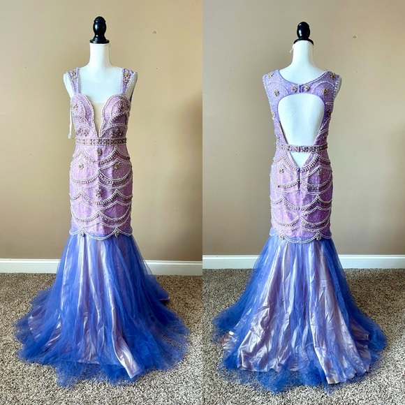 VIENNA PROM | Purple Beaded Trumpet Ball Down Sz 8 - Picture 1 of 16